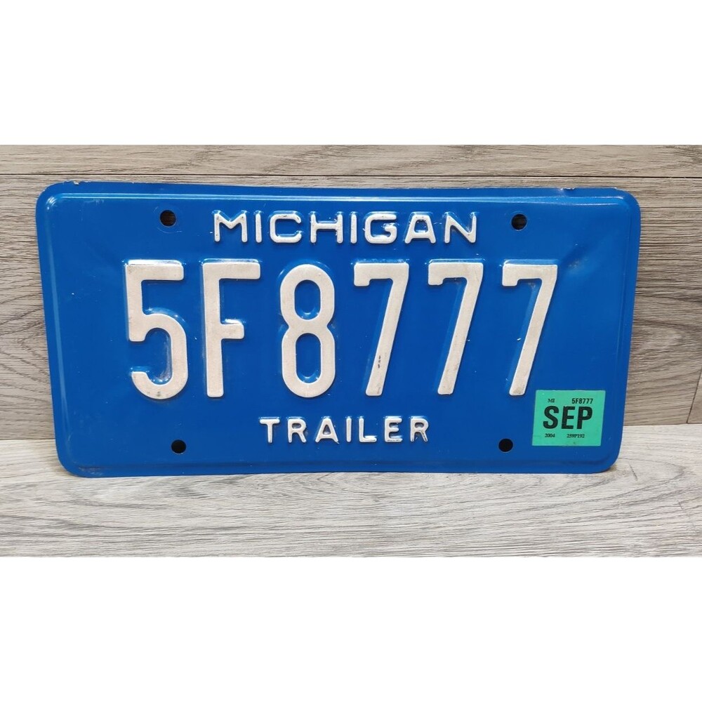 Michigan Trailer License Plate Blue Metallic 5F8777 Auto Garage Man Cave Decor